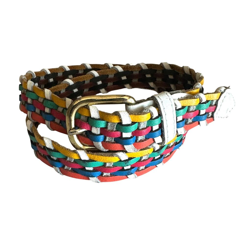Argentina Woven Leather Belt Womens Medium/Large Multicolor Rainbow Vibrant